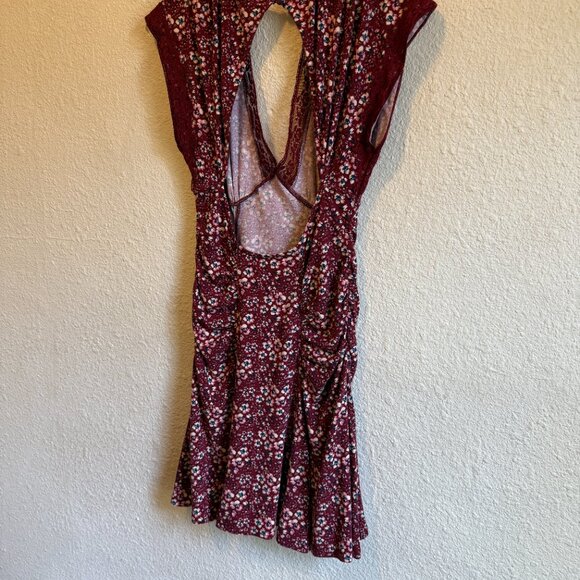 Free People Sweet Talker Floral 90s MinI Dress In Merlot - Picture 9 of 11